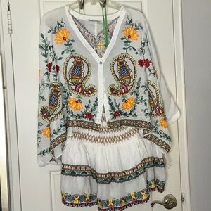 Zara White Floral Embroidered Skirt Set